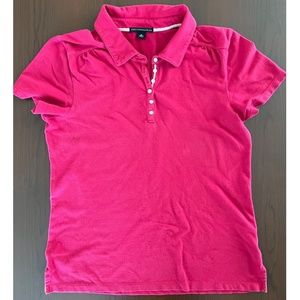 Christopher Blue Women Red Short Sleeve Button Up Top Medium